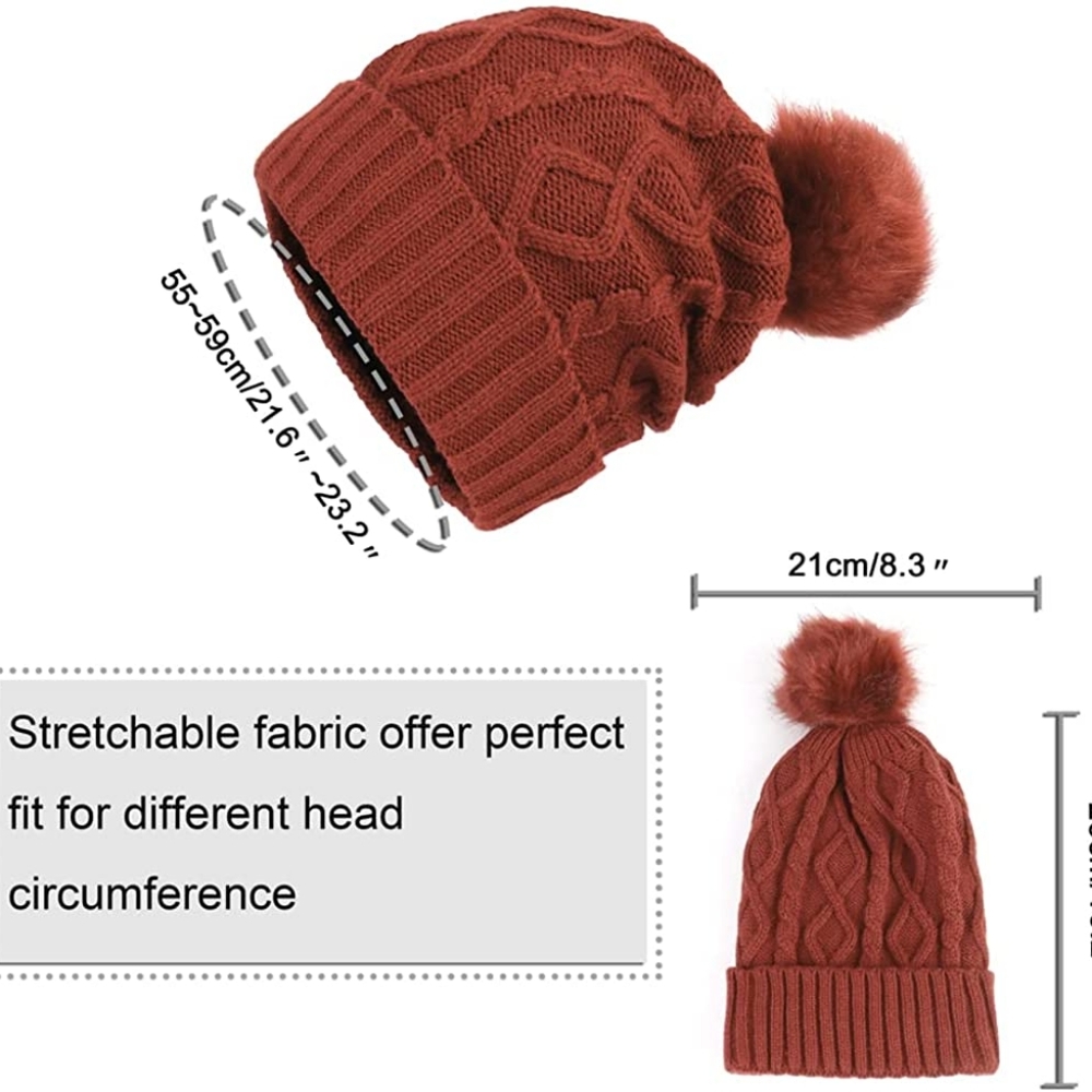 🔥 Women Knit Hat Winter Soft Warm Pom Beanie Fleece Lined Ski Skull Cap - Picture 5 of 6